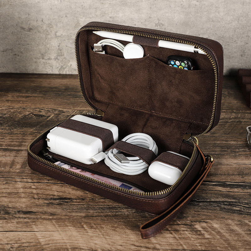 Vintage Brown Genuine Cowhide  - Tech Accessories Case ulasan dan harga