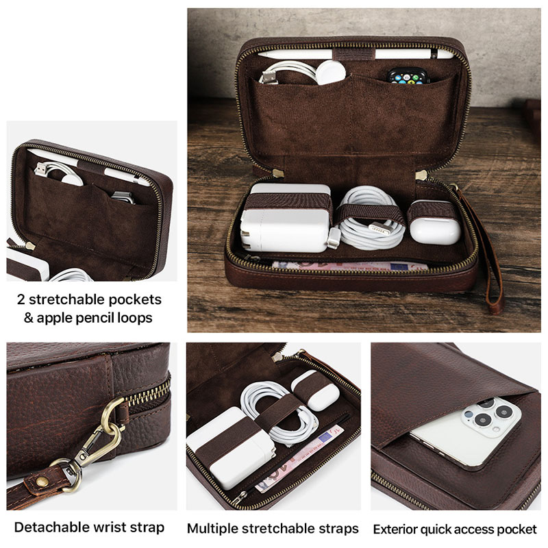 Vintage Brown Genuine Cowhide  - Tech Accessories Case ulasan dan harga